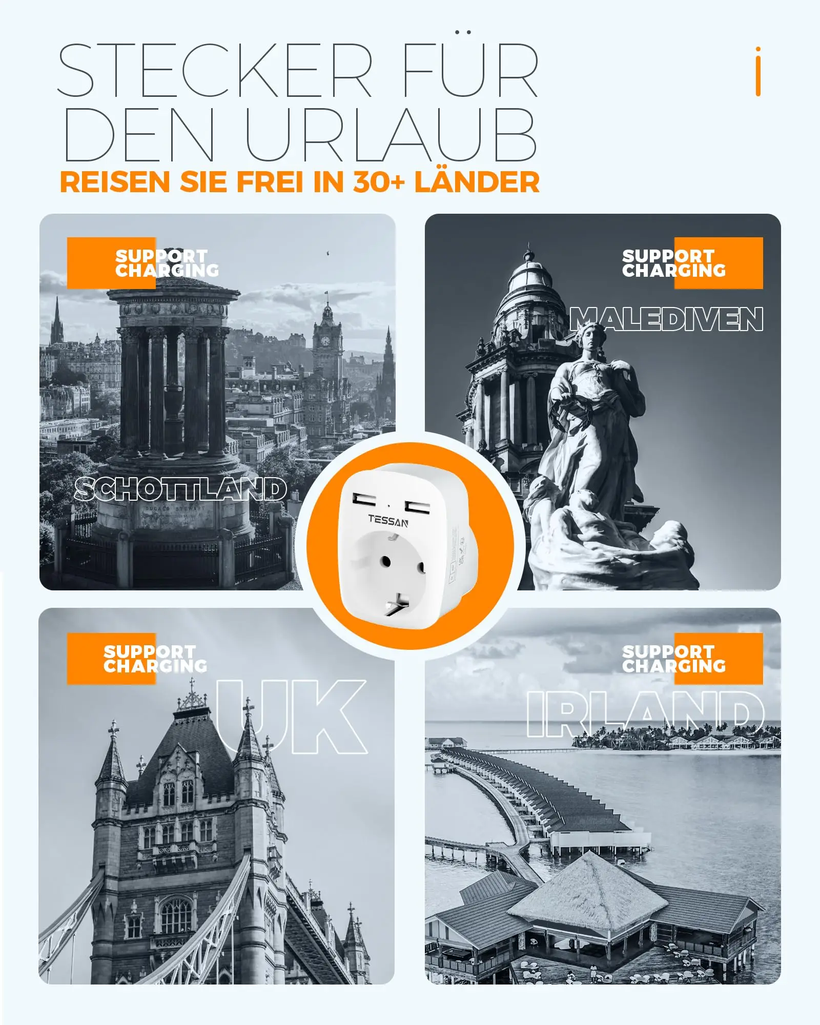 Адаптер TESSAN с европейской розеткой и 2 USB-портами настенное зарядное устройство USB