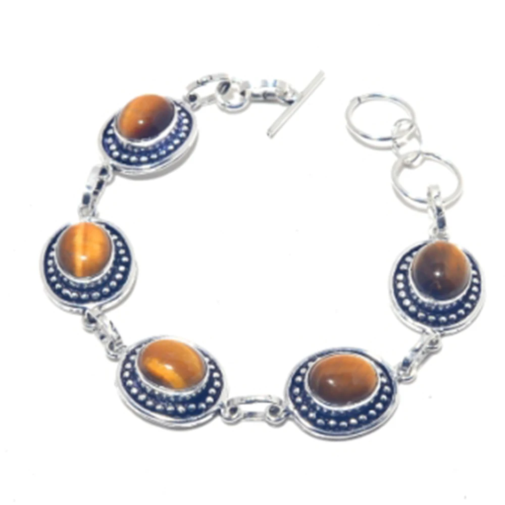 

Tiger Eye Bracelet Silvers Overlay over Copper, 21.8cm , B3946