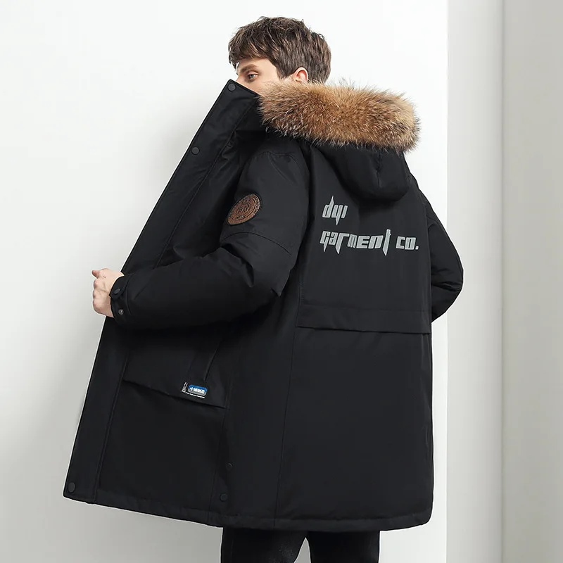 2022 New Large Fur Collar Men Down Jacket Winter Medium Long Thicken Extra Super Warm Hooded Windbreaker Waterproof Hoodie Coat