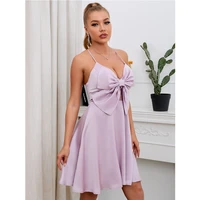womens fashion forged splicing mesh front large bow knot sling dress