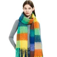 chenkio winter warm plaid scarfs for women long blanket scarf big grid shawl wrap rainbow scarf bandana scarf women luxury