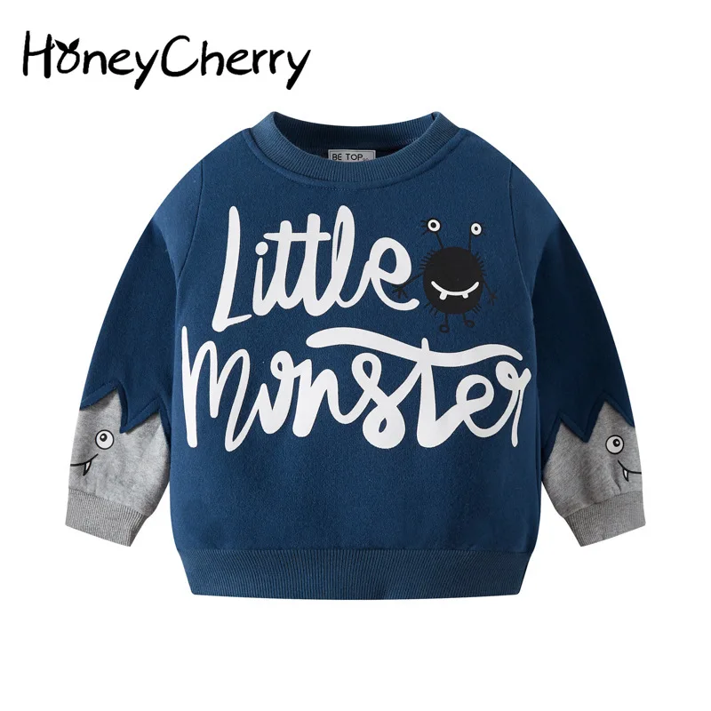 

HoneyCherry New Children's Velvet Printed Sweatshirt Boys Color-blocking Fleece Pullover Sweatshirt