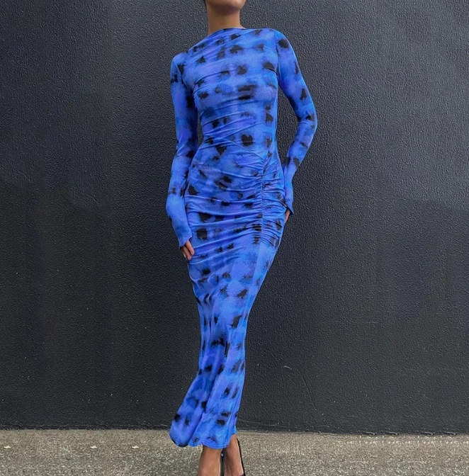 

Women's Dresses 2023 New Fashion Stained Round Neck Long Sleeve Tight Sexy Dress Elegant Temperament Long Skirt Party Dress