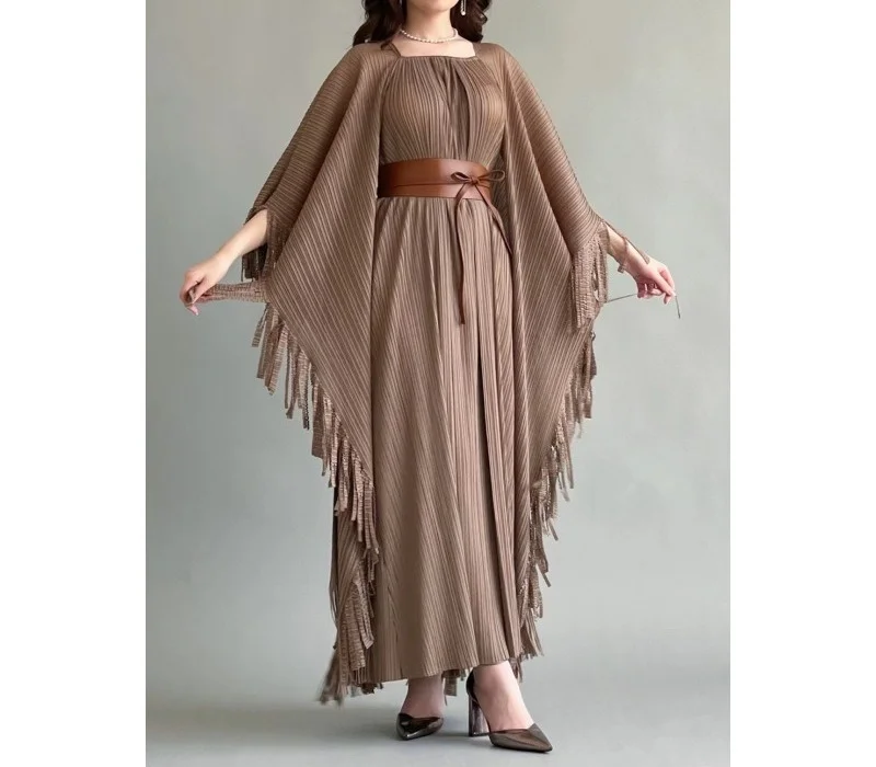

Formal 2023 Spring New European American Fashion Tassels Fake Two Piece Lace Up Loose Size Women's Dress Elegant Women Clothing