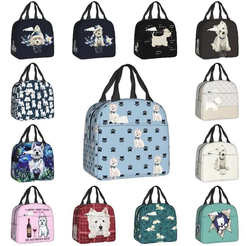 

Изолированная сумка-тоут West Highland с рисунком лапы белого терьера, термальный охладитель для собак, Ланч-бокс для еды, Детская школа