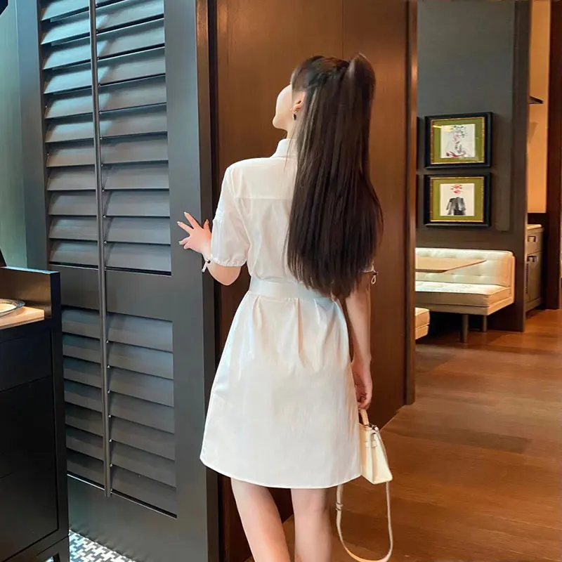 Женское платье-рубашка с отложным воротником и рукавами-фонариками - купить по