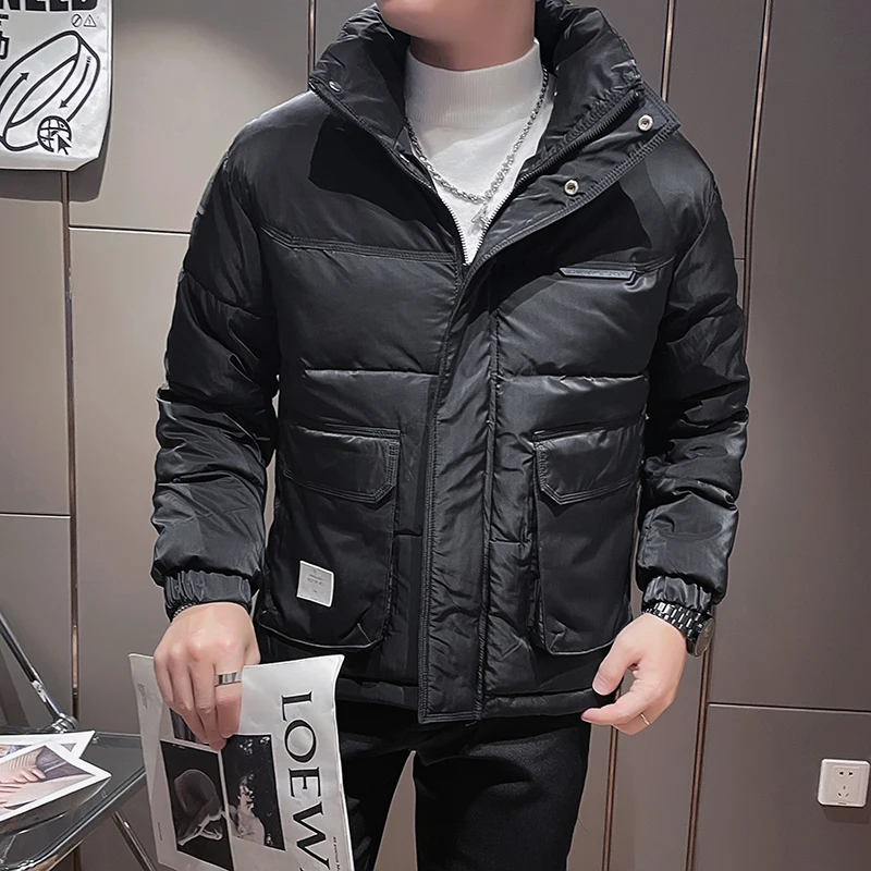 2022 Winter Solid Color Men's Parkas Coats Fashion Stand Collar Jackets Thicken Warm Zipper Jackets Hiphop Overcoat Streetwear