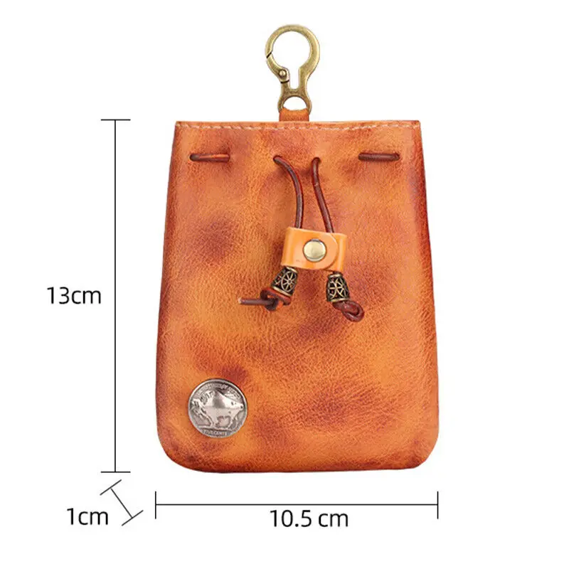 Retro Drawstring Wallet Genuine Leather Coin Purse Money Pocket Pouch Small Bag