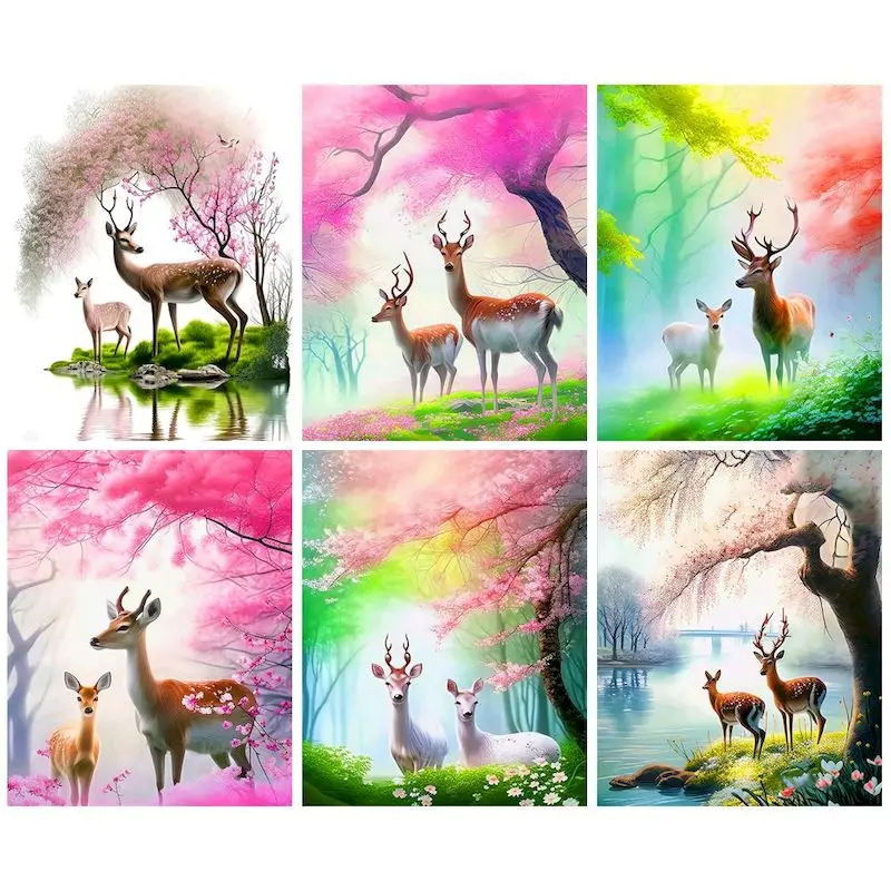 

CHENISTORY Coloring By Numbers Deer Animal Drawing On Canvas Acrylic Handpainted Tree Picture By Numbers Home Decor