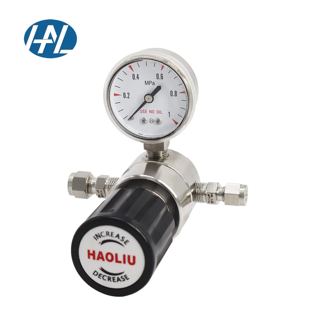 

pressure stabilizing valve pipeline helium pressure gauge 316L stainless steel two-stage single gauge low pressure gas regulator
