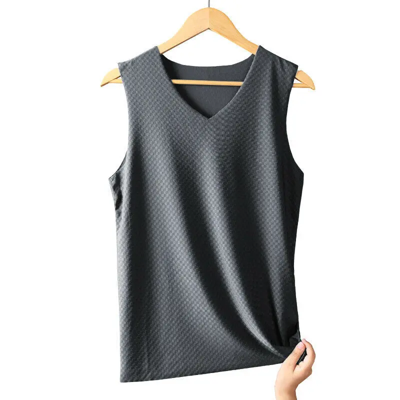

Men's Tank Tops Silky Seamless Underwear Sleeveless T-shirt Beach Basic Gym Top Mens Underwear Sexy Casual Vest T Shirts