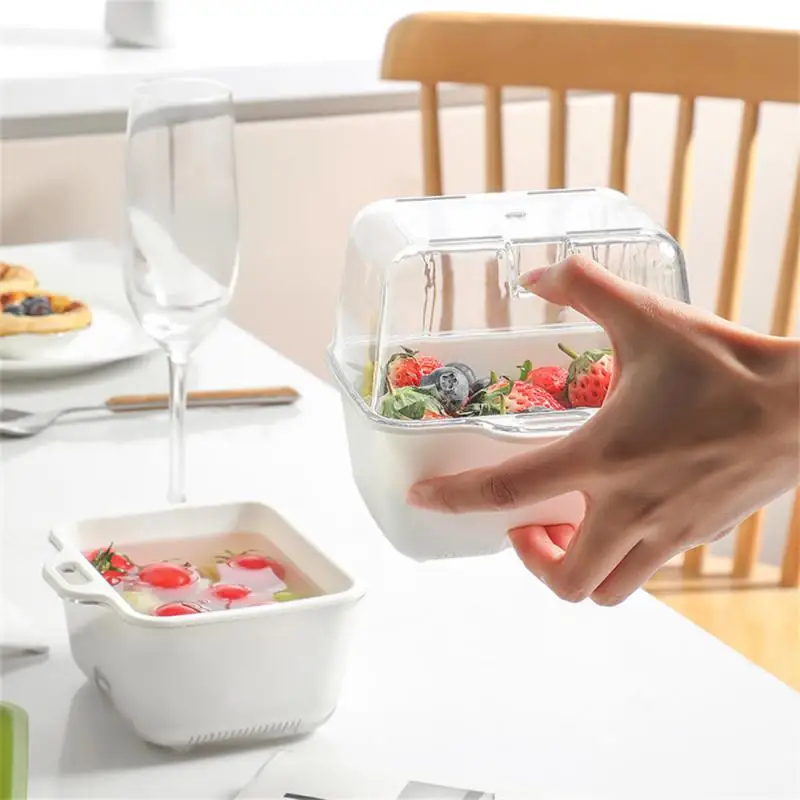 

Корзина для слива двухслойная мини-тарелка для фруктов многофункциональный прозрачный фильтр для воды Умывальник для мытья овощей Кухонны...