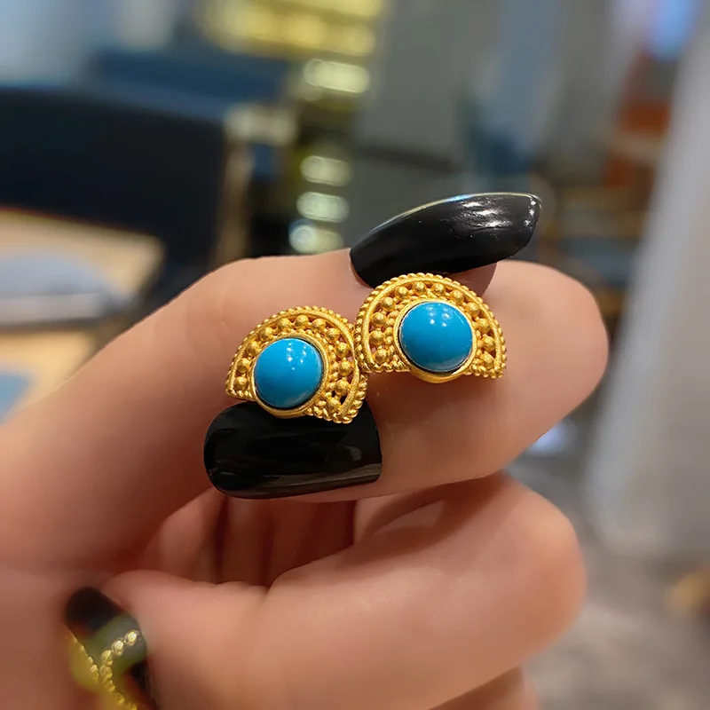

Vintage Women Blue Natural Gemstone Earrings Studs Earrings Statement Earrings