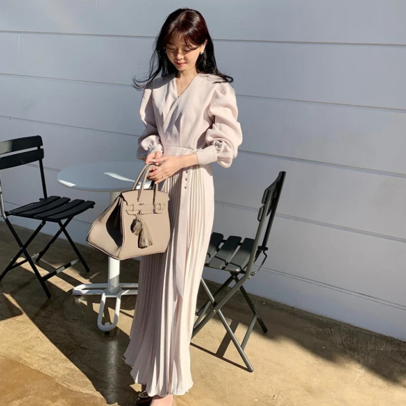 Плиссированные платья с v-образным вырезом туника на шнуровке по бокам Vestido