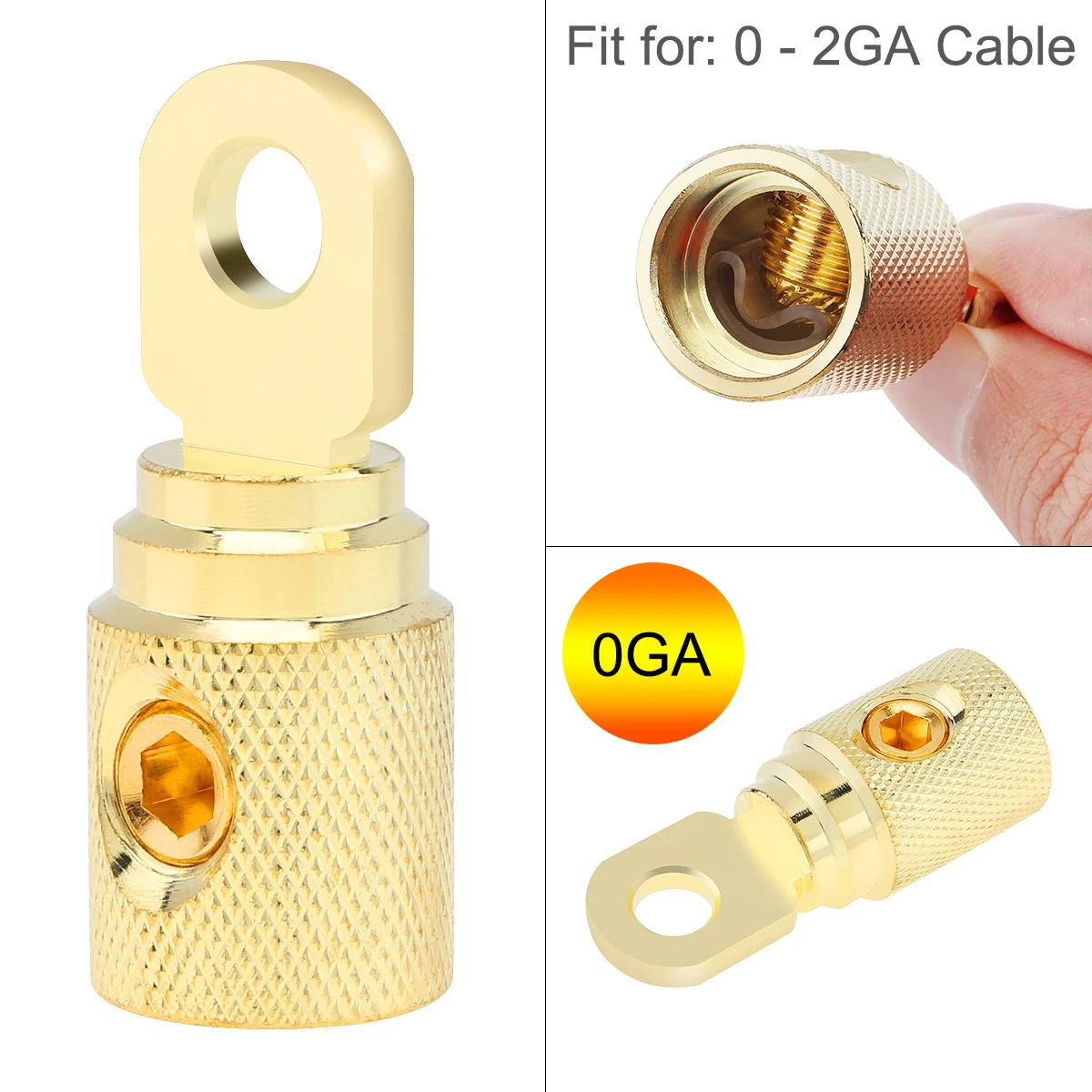 

0 Gauge Brass with Gold Plated Ring Set Screw Battery Ring Terminals Amp Input Reducers for 0 to 2 Gauge Wire Audio Terminals