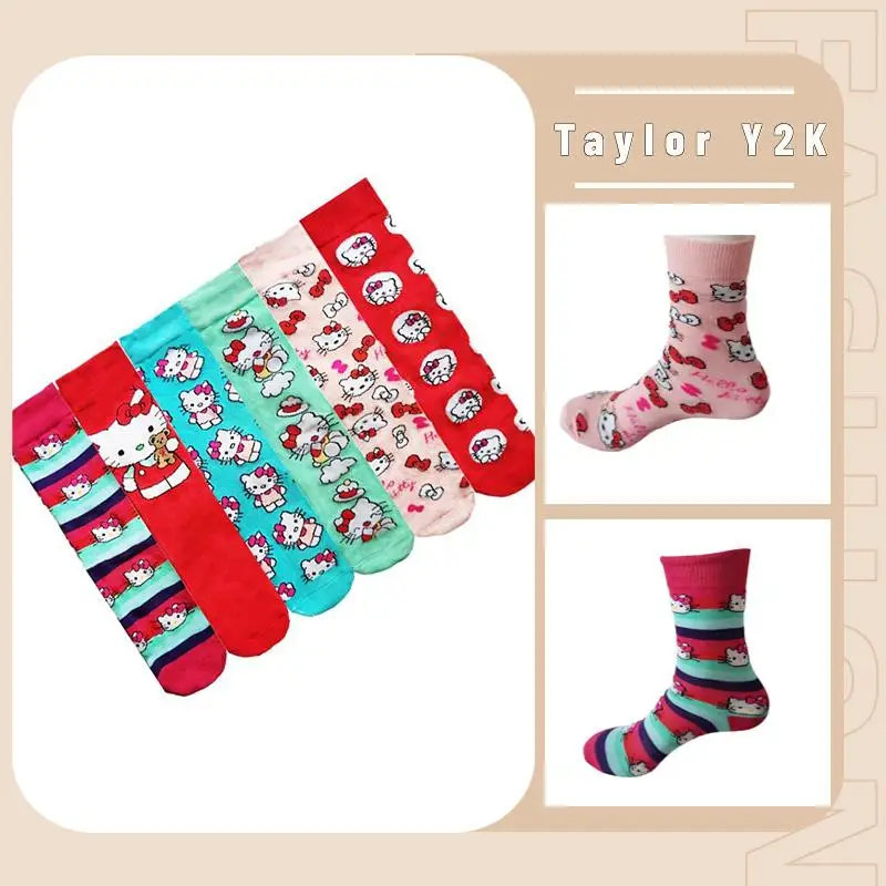 

2023 Sanrio Hello Kitty Mid Length Socks Kawaii Anime Dopamine Cartoon Cotton Stockings American Fashion Subcultural Decoration