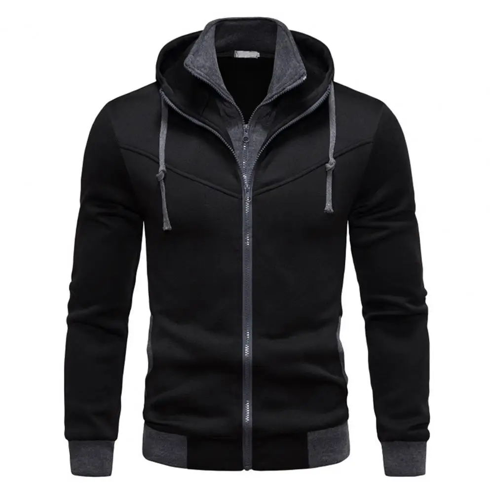 

Men Zipper Placket Jacket Stand-up Collar Hoodie Coat Slim Fit Men's Hooded Sweatshirt Coat with Stand Collar Long Sleeve