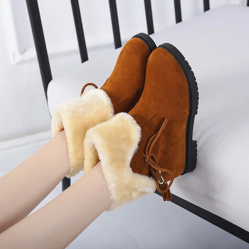 Красные ботинки женские на меху зимние меховые интегрированные флисовой