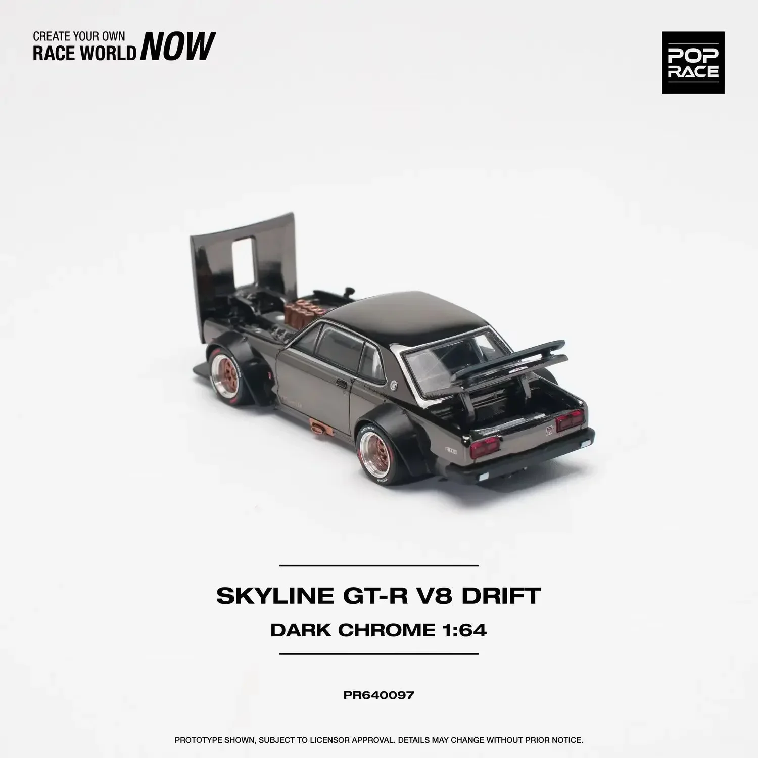 Фит 1:64 POP Race Skyline GTR KPGC10 Hakosuka V8 Drift Dark Chrome коллекционные литые модели коллекционных