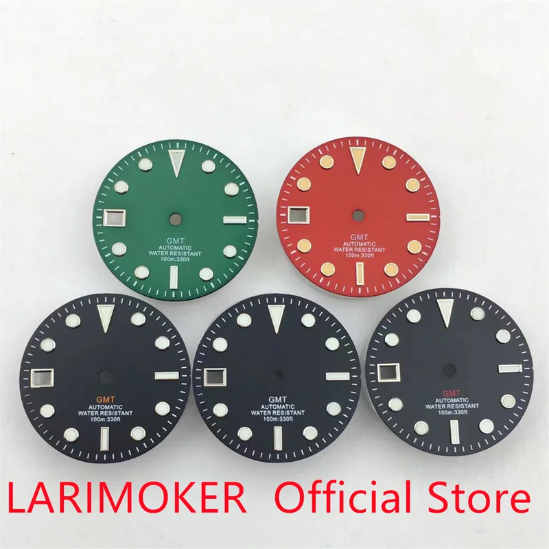 

1 LARIMOKER 29mm Sterile watch dial green Lumious Suitable for NH34(GMT)9 o'clock date movement