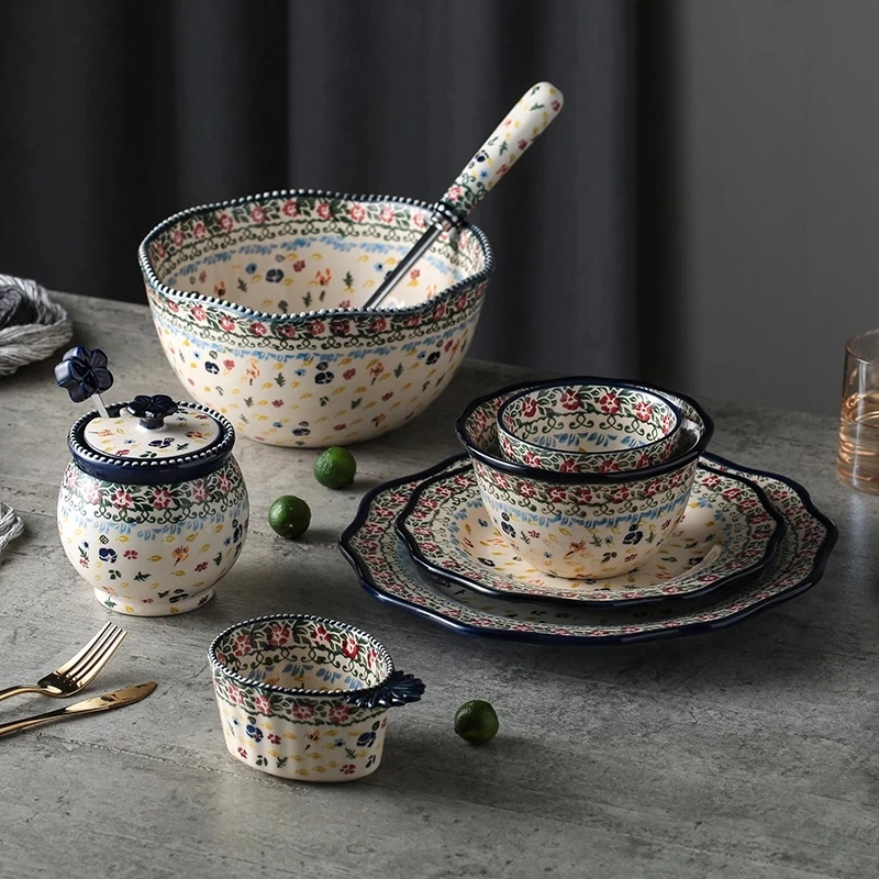Набор креативной керамической посуды ручной росписи комбинированная миска для