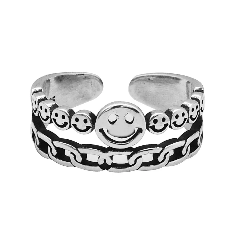 

Кольцо женское Двухслойное из серебра 925 пробы с улыбающимся лицом