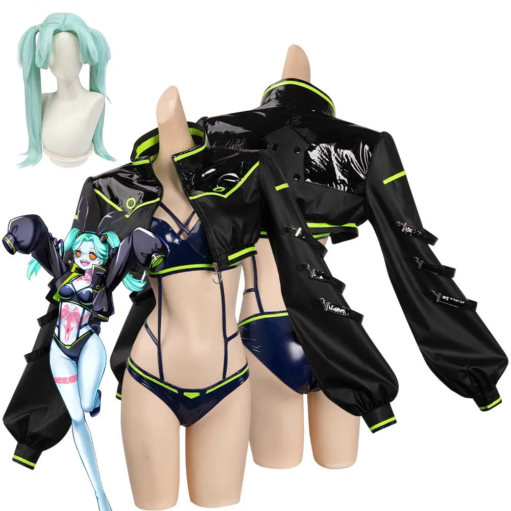 

Edgerunners Rebecca Cosplay Costume Bunny Girl Jumpsuit Wig Jacket Outfits Halloween Carnival Suit For Women Girls Disguise