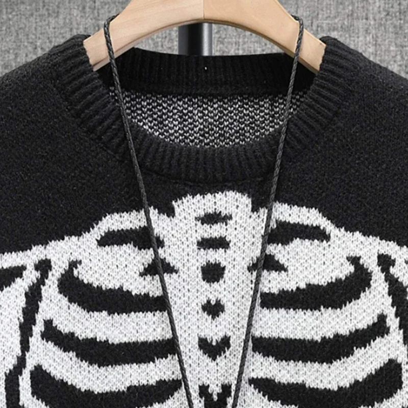 Женский свободный свитер на Хэллоуин с эстетическим черепом и жаккардовым