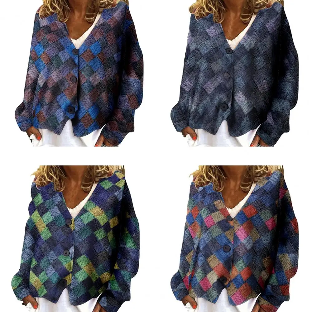 

Удобное пальто, шикарная клетчатая женская верхняя одежда в стиле пэчворк, свободная Женская одежда для весны и осени с геометрическим узором, теплая