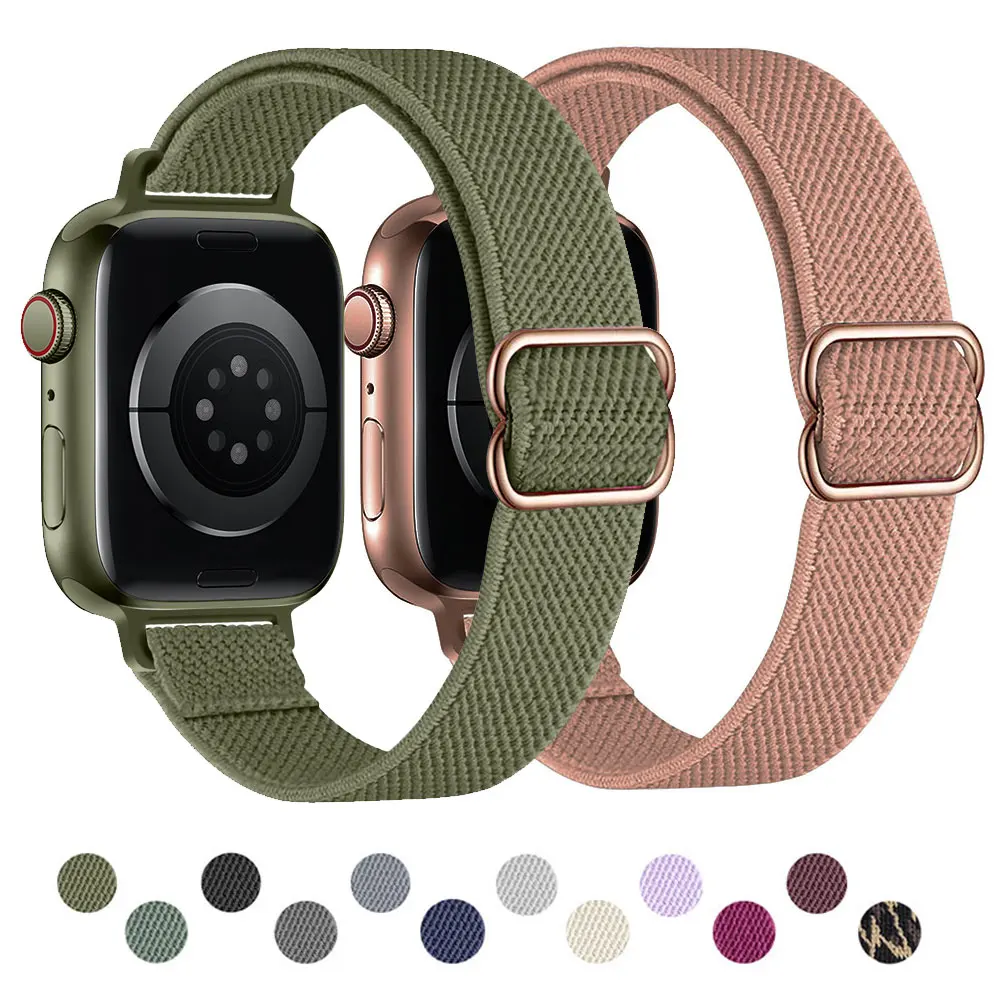 

Эластичный нейлоновый ремешок для Apple Watch Band 42 мм 44 мм 41 мм 45 мм 38 мм 40 мм, тонкий эластичный для Iwatch Series 7 SE 6 5 4 3