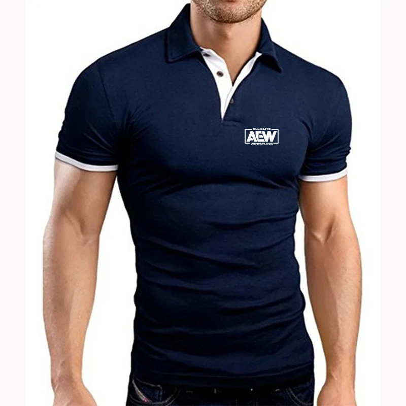 Фото 2024 Summer Men's All Elite AEW Wrestling AEW Logo Print High-Quality Cotton Lapel Collar Design Popular Solid Color Polo Shirts №1