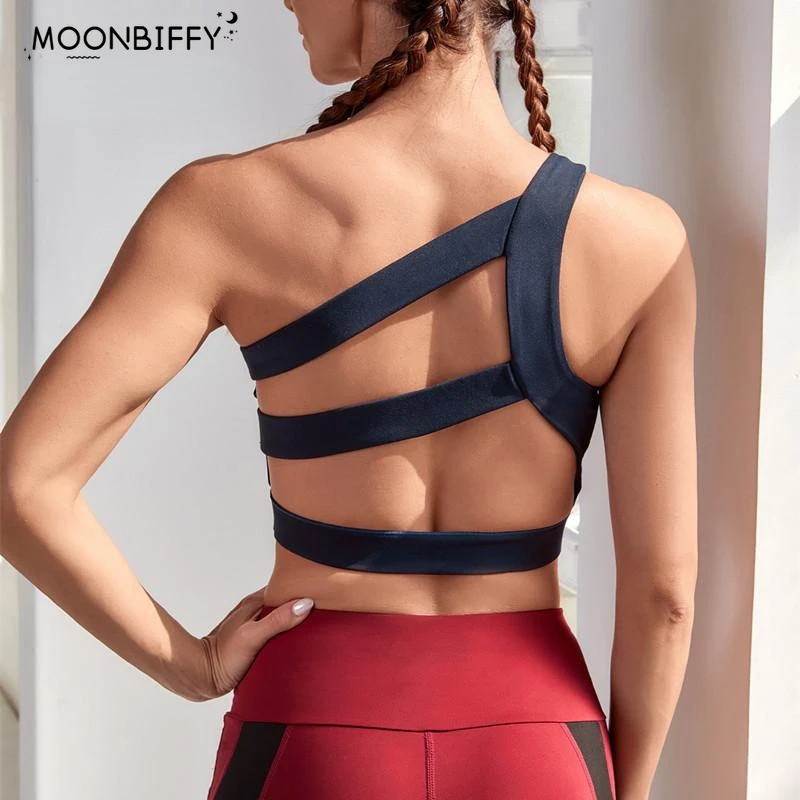 

Спортивный бюстгальтер для женщин, красивый бюстгальтер для фитнеса и йоги, противоударный бюстгальтер для бега, с косыми лямками на одно п...