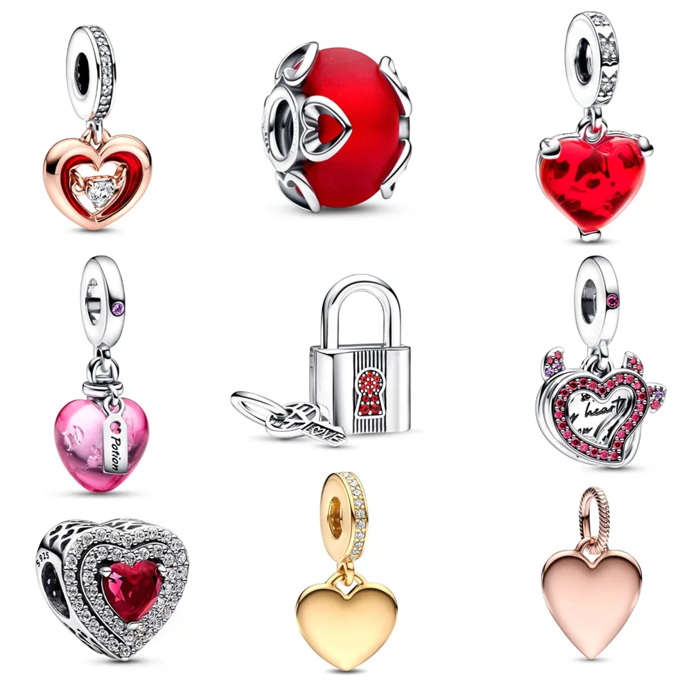 

2023 Spring 925 Sterling Silver Padlock and Key Two Tone Radiant Engravable Heart Tag Dangle Charm Fit Pandora Bracelet Jewelry