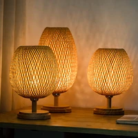 vintage bamboo table lamps chinese style handmade wooden desk lamp for living room bedroom decoration creative e27 bedside lamp