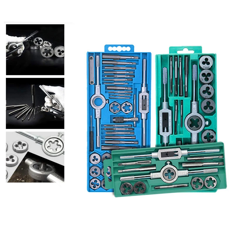 

U50 12/20/40Pcs Metric Hand Tap and Die Set M3-M12 Screw Thread Plugs Straight Taper Reamer Tools Wrench Threading Hand Tools