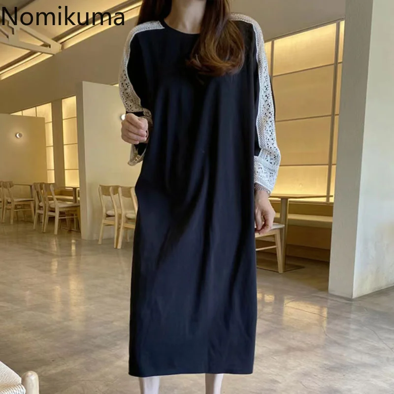 

Nomikuma Dresses for Women 2022 Spring Autumn Lace Patchwork Simple Loose Vestido Feminino Elegant Fashion Casual Robe Femme