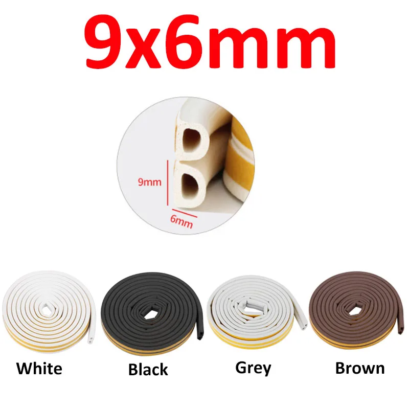 6 метров DI самоклеящаяся уплотнительная лента для дверей и окон, белая/черная/серая/коричневая резиновая лента для предотвращения столкновений на стекле