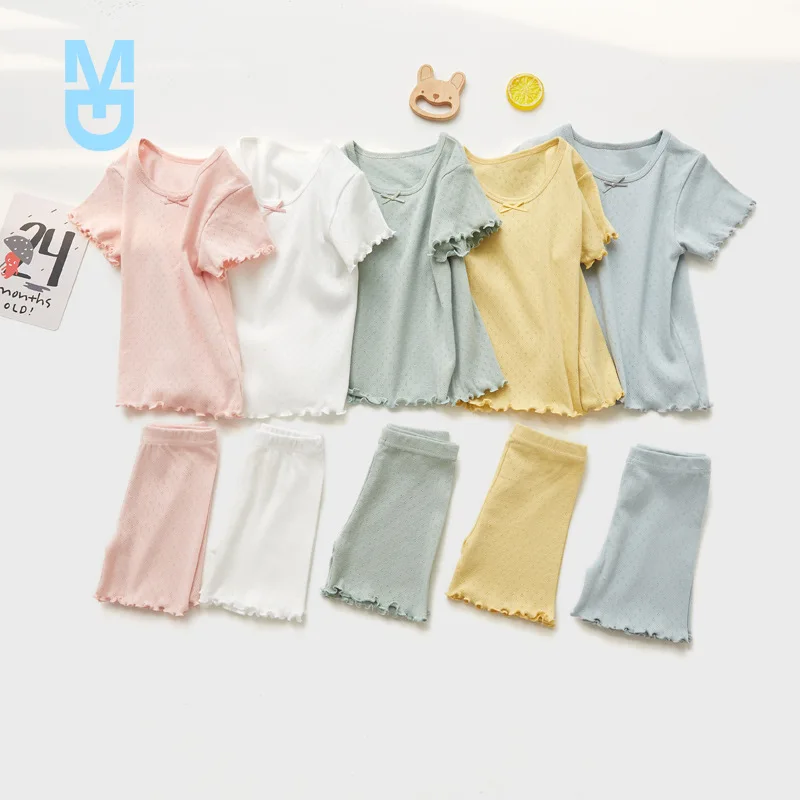 

New Kids Children Pajamas Girls Cotton Toddler PJS 2022 Summer T-shirt and Pants Lounge Suits Sets Sleepwear Nightwear