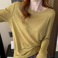 sunscreen shirt solid color round neck long sleeve t shirts women clothing 2022 spring fall korean casual bottoming tops