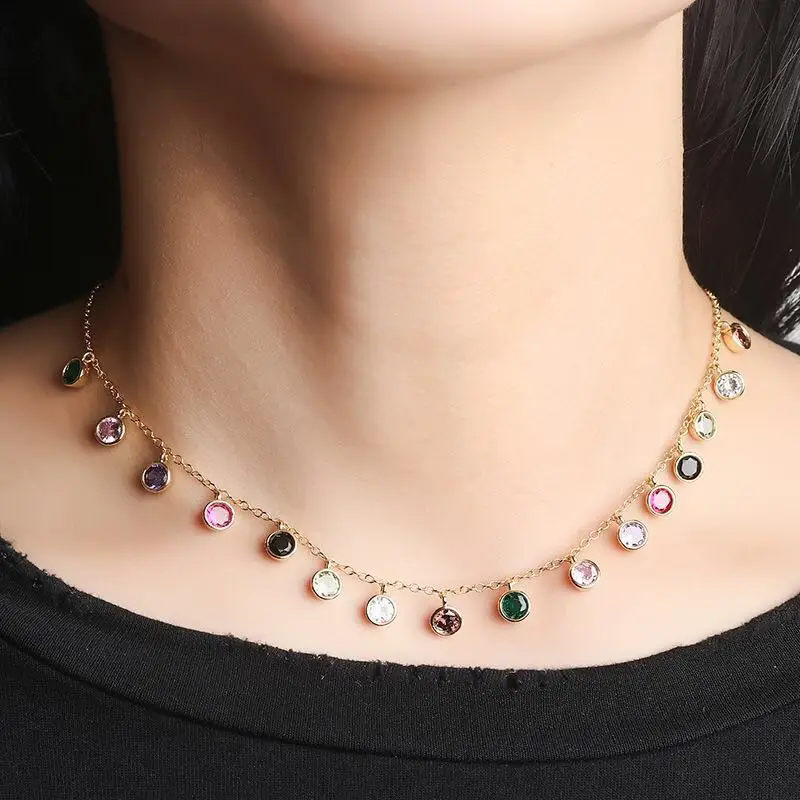 

Модное роскошное красочное круглое Капельное ожерелье для женщин Разноцветные Кулоны из кубического циркония класса ААА радужные кулоны ж...