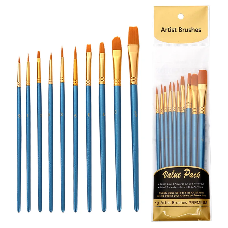 

10Pcs/set Nylon Artist Paint Brush Professional Watercolor Acrylic Wooden Handle Painting Brushes Art Supplies Stationery