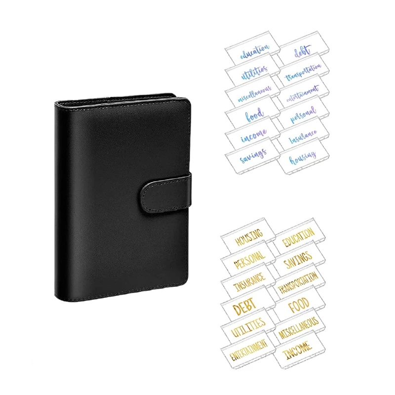 

A6 PU Leather Binder Budget Cash Envelopes Personal Organizer With 24 Binder Zipper Folders For Bill Planner