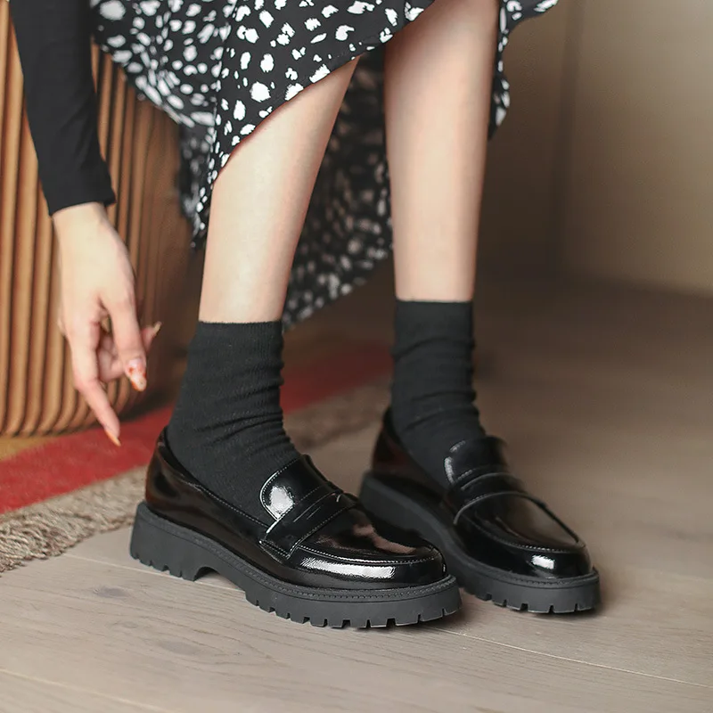 3cm New Fashion Platform Low Heels Loafers Patent Leather Ladies Dress Black  Shoes for Women 39 40 - купить по выгодной цене | AliExpress