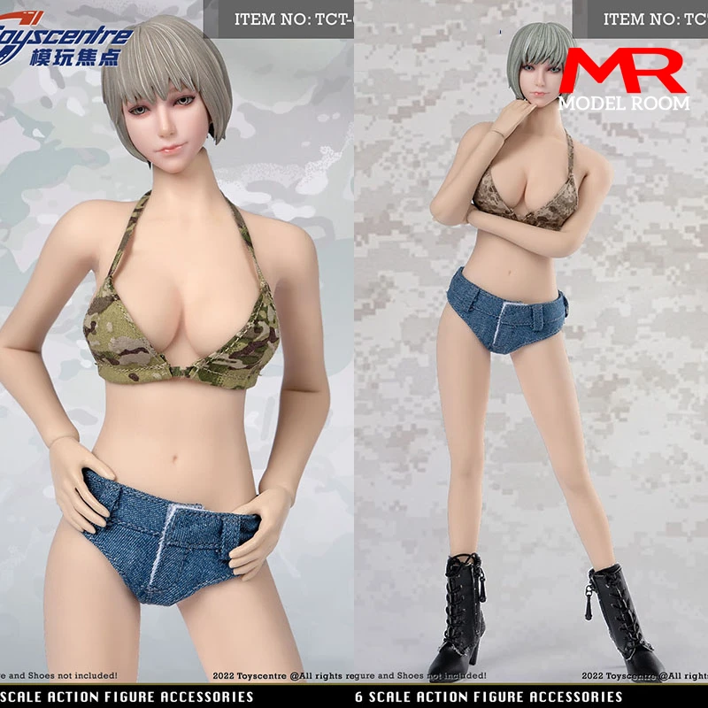 

Женская модель одежды ToysCentre, модель 1/6 года, камуфляжный жилет, джинсовые шорты, подходит для 12-дюймовых экшн-фигурок солдата