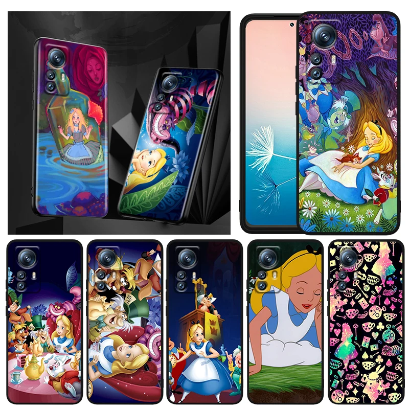 

Cat Alice in Wonderland Phone Case For Xiaomi Mi 12T 12S 12X 12 11 11T 11i 10T 10 9 9T Pro Lite Ultra 5G Black Funda Cover