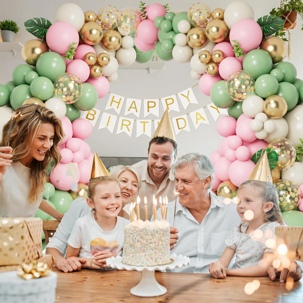 109 шт. зеленая белая розовая тема арочная гирлянда золотые металлические