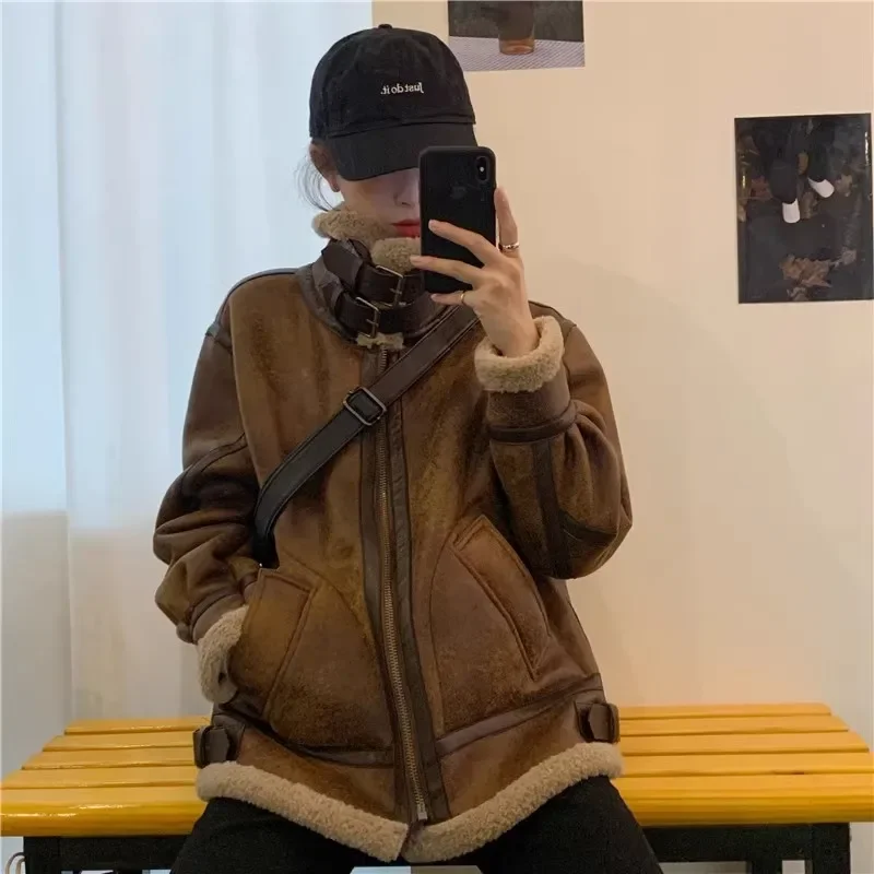 Женская осенне-зимняя меховая куртка из искусственного меха ягненка