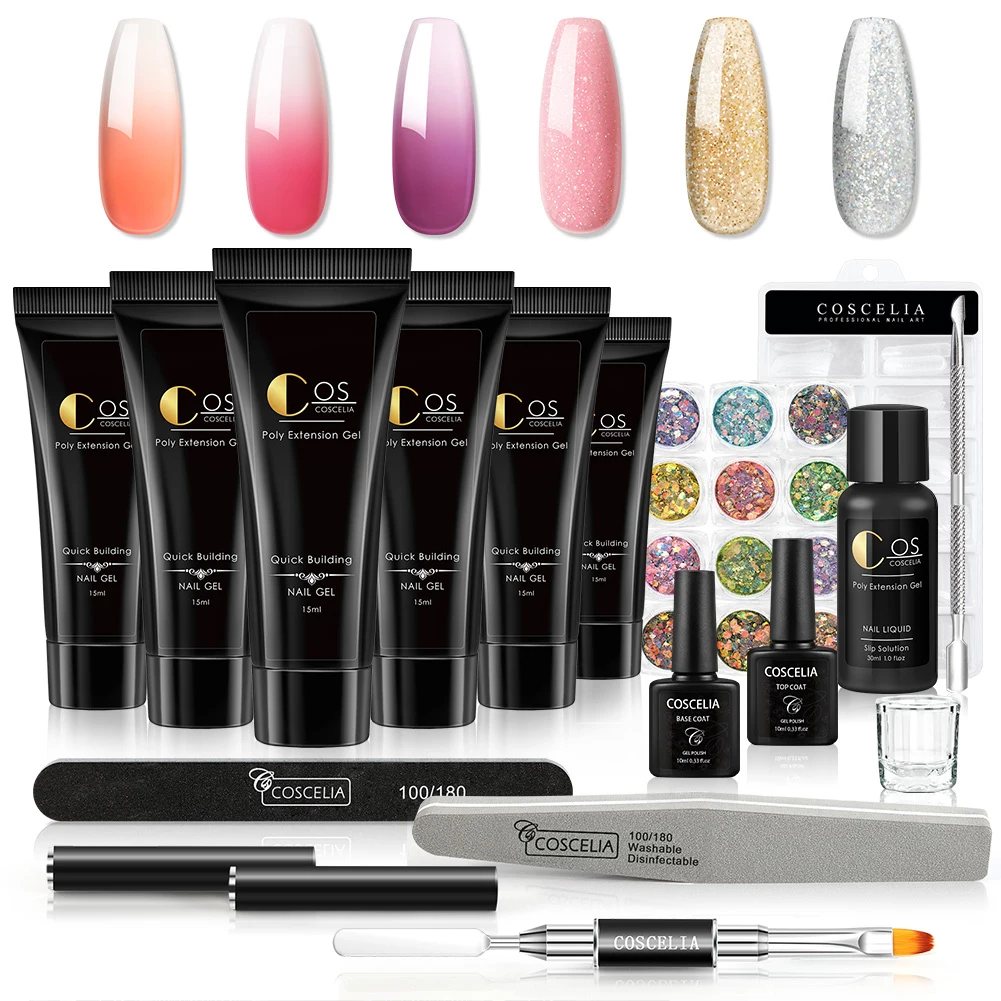 

COSCELIA Poly Nail Extension Gel Set Crystal Jelly Gel UV Gel Set Nail Art Design Manicure Tips False Nails Decoration Tools