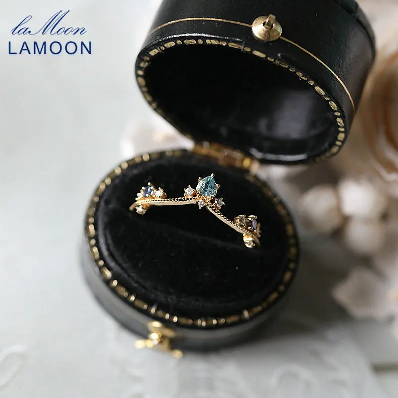 

LAMOON Vintage Crown Ring Natural Topaz Rings For Women Gemstone 925 Sterling Silver Gold Vermeil Engagement Wedding Ring RI135