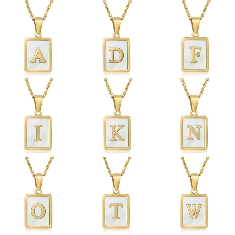 5pcs/lot Square Shell Letters Necklace for Women Men Personalized Square A-Z Initials Pendants Necklace Jewelry Gift for family